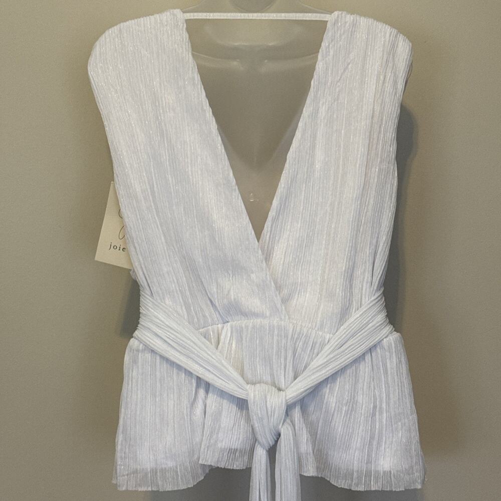 Joie Women's Size Large Top White Metallic V-neck Waist Tie Sleeveless NWT - Picture 3 of 8